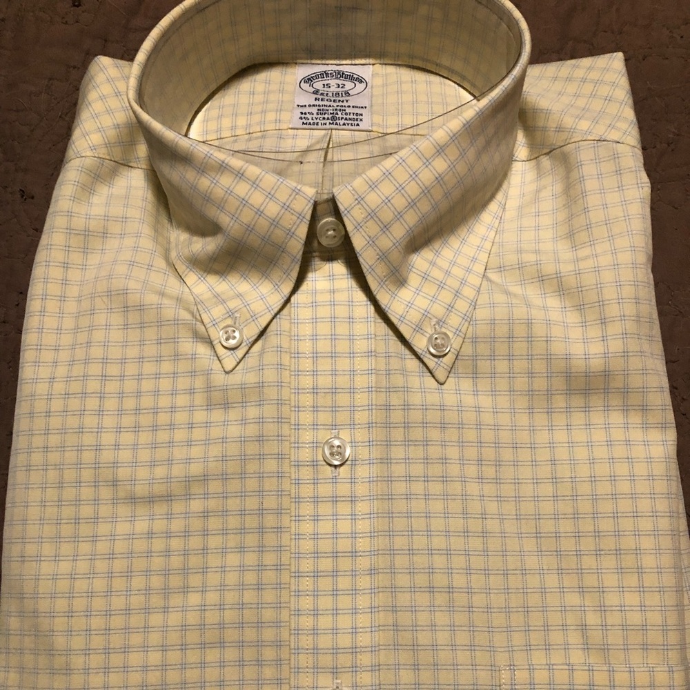 Regent fit Brooks Brothers dress shirt yellow check
